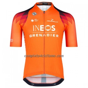 Completo Maglia + Pantaloncino con bretelle 2023 INEOS Grenadiers Manica Corta Arancio Blu Scuro